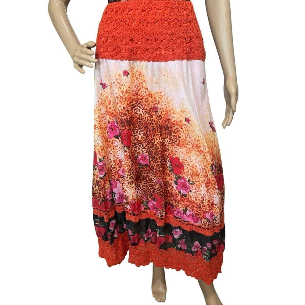 Lapis Crochet Floral Tiered Maxi Skirt Size XL BOHO Cottagecore Festival Fairy